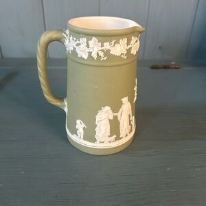 Vintage Wedgwood Green Jasper Mug/Pitcher | Cream Greek Figures